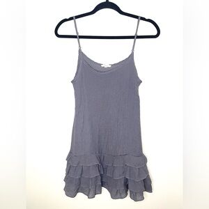 Easel Tiered Flutter Spaghetti‎ Strap Deep Gray Dress Coverup | Medium
